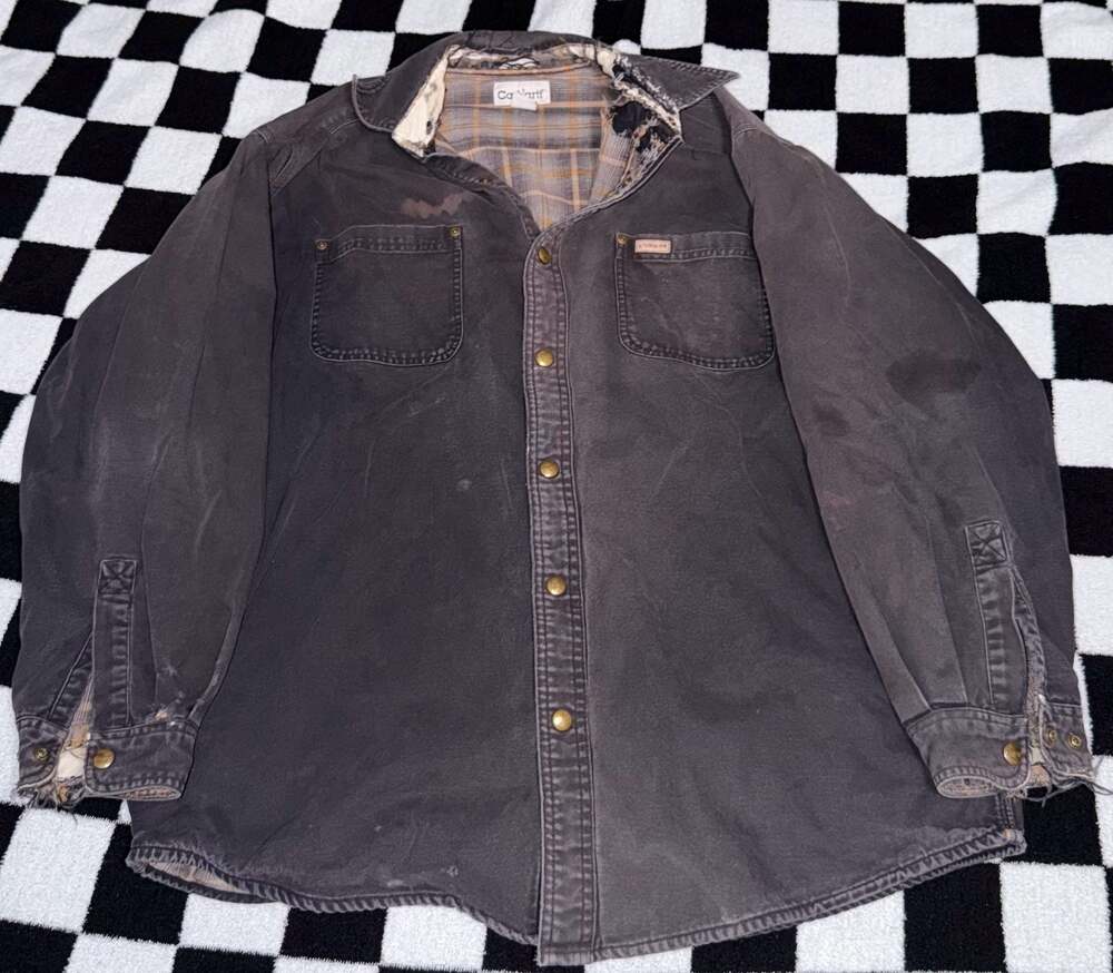 Carhartt Canvas Flannel Lined Shirt Jac Mens XL Black Workwear S296